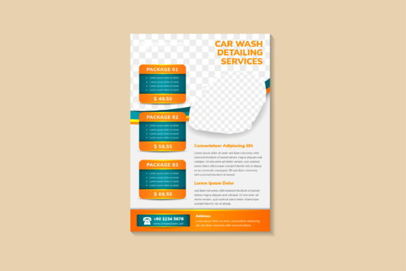 Car Wash Vertical Flyer Orange Blue for Print Templates and Graphics