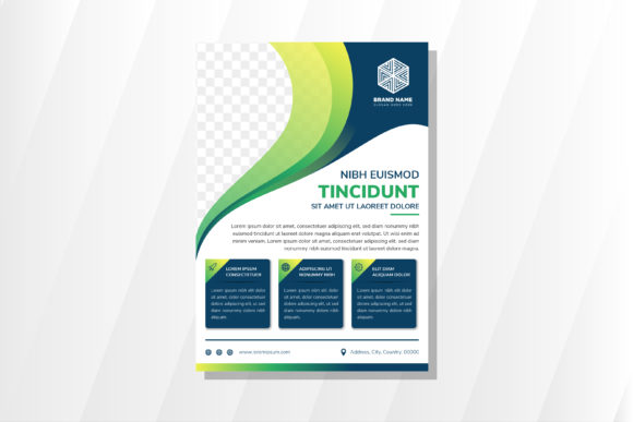 Green Blue Vertical Flyer Wave for Print Templates and Graphics