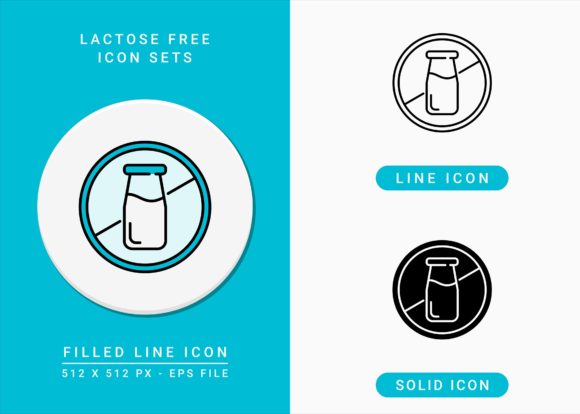 Lactose Free Icons Set for Crafting and Design