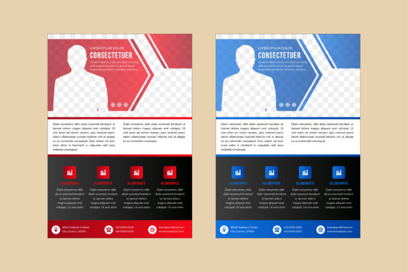 Red Blue Vertical Flyer Arrow Hexagon Graphics for Print Templates