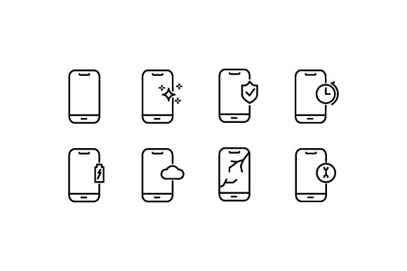 Set of Smartphone Line Thin Icon for Modern Graphics