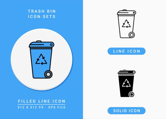 Trash Bin Icons Set for Modern Web and Editorial Design
