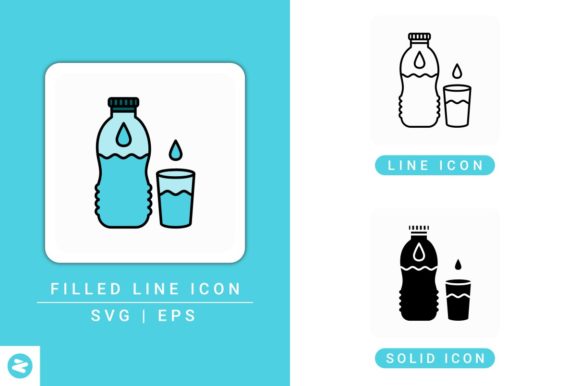 Water Bottle Icons Set for Branding and Design